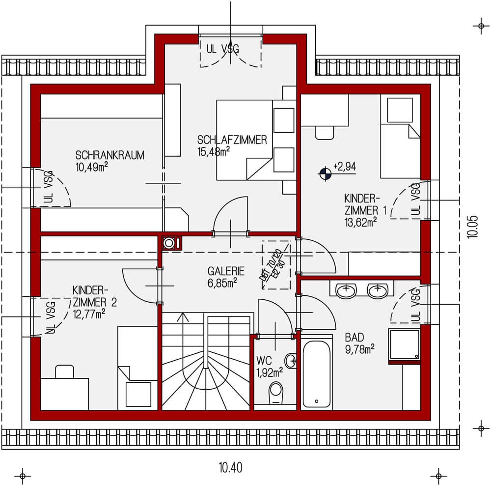 Obergeschoß MATTONE 131 Designvorschlag Haus – WAHA Gmbh