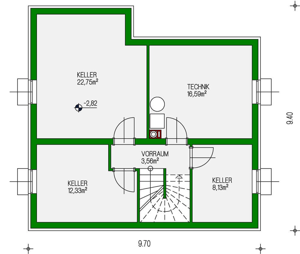 Planungsvorschlag Ziegelmassivhaus Sottile Keller