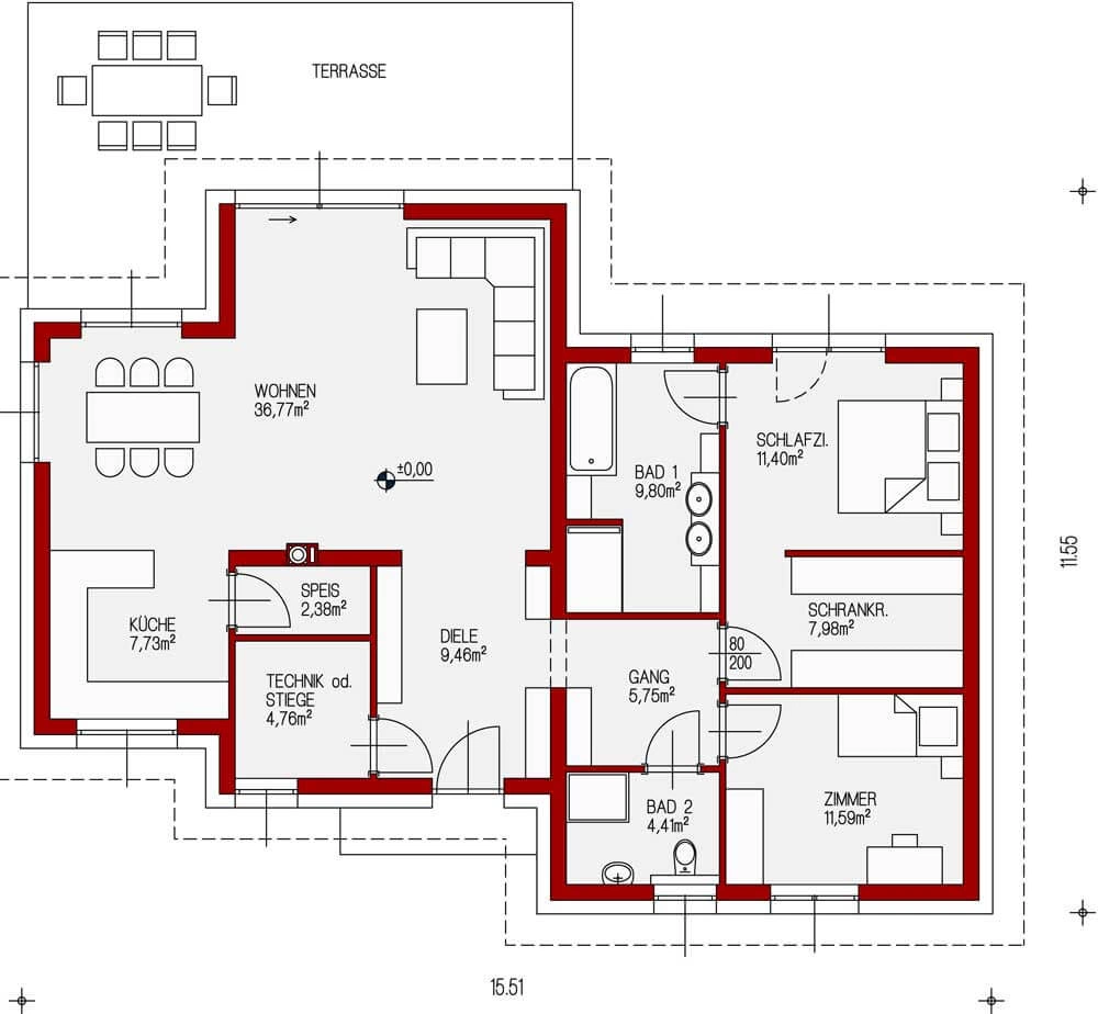 Planungsvorschlag Ziegelmassivhaus Piatto